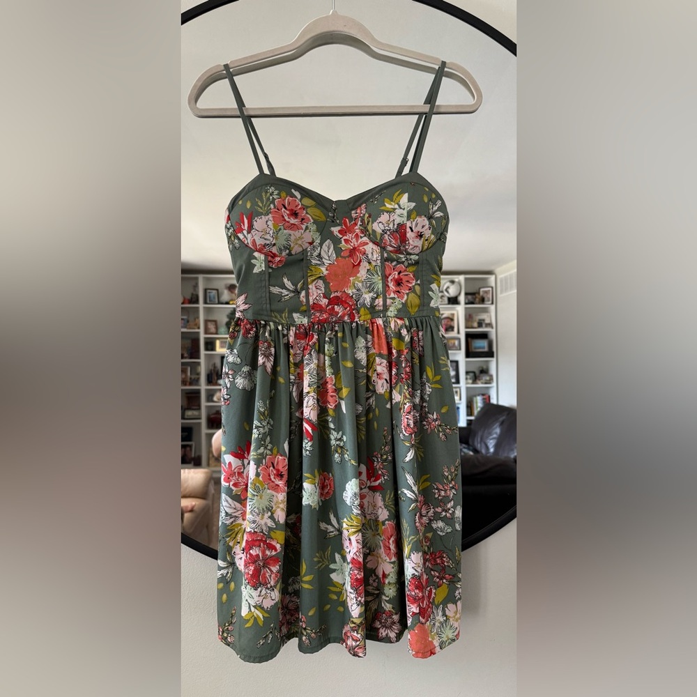 BOG Collective Sage Green Floral Mini Dress Size Small